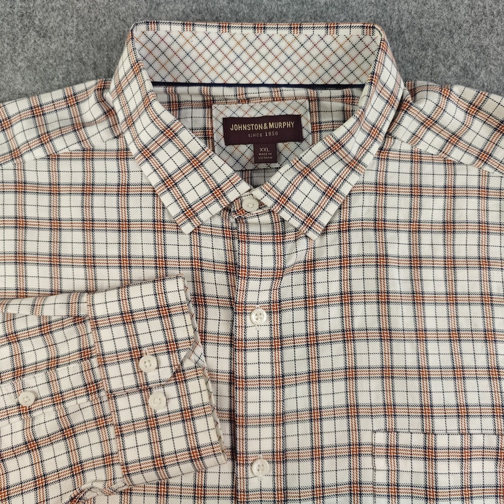 Johnston Murphy Shirt Mens 2XL Long Sleeve Button Up Check Pocket 100% Cotton